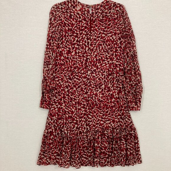 L.K.Bennett Red Burgundy Damiell Animal Print Round Neck Ruffle Hem Dress size 4 - Picture 11 of 14